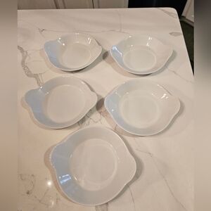 Apilco Oval Handled Au Gratin Mini Baking Dishes White Porcelain~set Of 5